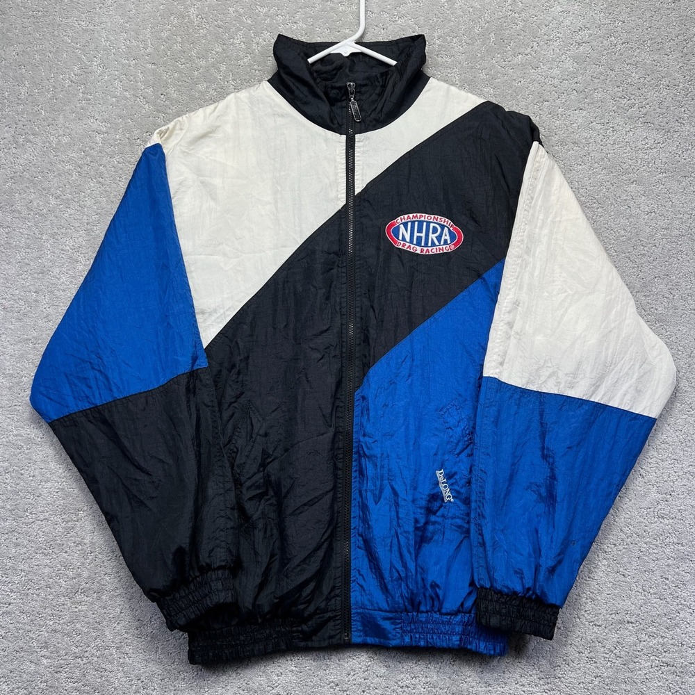VTG DeLONG Jacket Mens XL Blue Black NHRA Championship Drag Racing Windbreaker